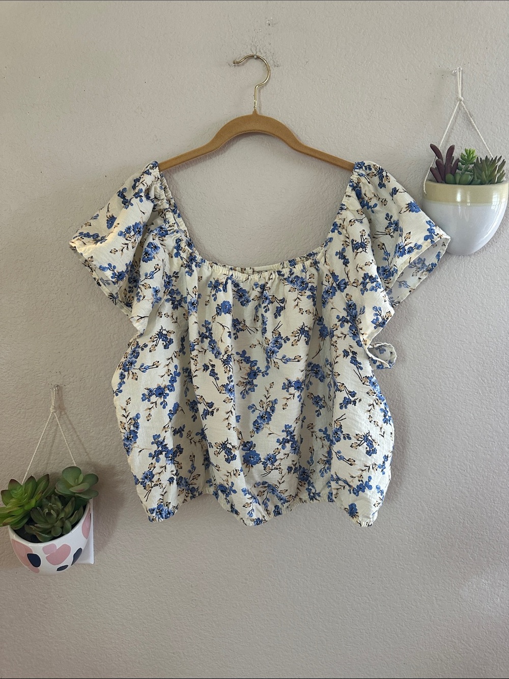 A New Day Floral Flutter Sleeve Crop Tank Top Blouse Target XL